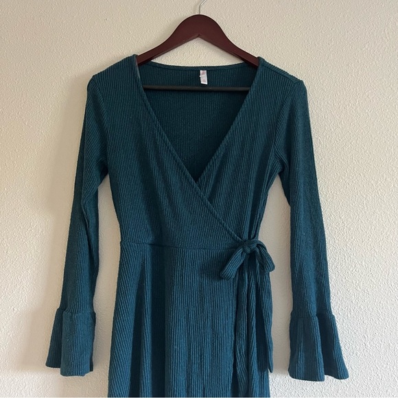 Target Xhiliration Women’s Turquoise Mock Wrap Ribbed A Line Dress Size XS - Picture 2 of 7